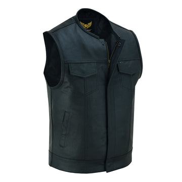 Side Image of Leatherick Sons Of Anarchy Collarless Black biker Vest